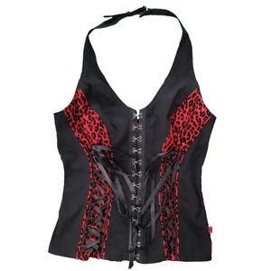 Red leopard print corset